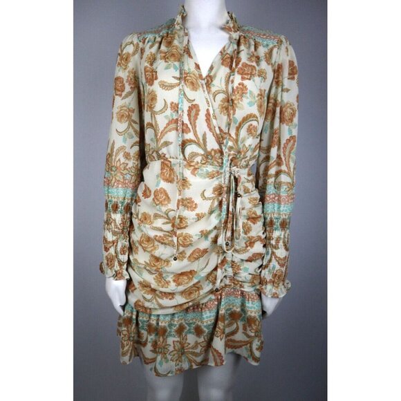 DRESS FORUM LOS ANGELES - WOMEN'S BOHO FLORAL PRINT LONG SLEEVE RUFFLE DRESS - S - Picture 1 of 9